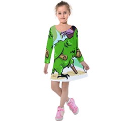 Parrot Hat Cartoon Captain Kids  Long Sleeve Velvet Dress by Sarkoni