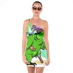 Parrot Hat Cartoon Captain One Shoulder Ring Trim Bodycon Dress by Sarkoni