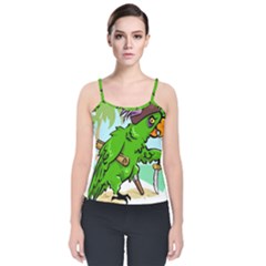 Parrot Hat Cartoon Captain Velvet Spaghetti Strap Top by Sarkoni