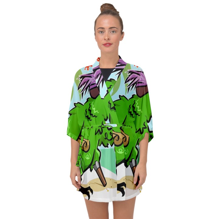 Parrot Hat Cartoon Captain Half Sleeve Chiffon Kimono