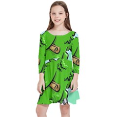 Parrot Hat Cartoon Captain Kids  Quarter Sleeve Skater Dress by Sarkoni