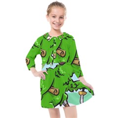 Parrot Hat Cartoon Captain Kids  Quarter Sleeve Shirt Dress by Sarkoni