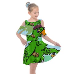 Parrot Hat Cartoon Captain Kids  Shoulder Cutout Chiffon Dress by Sarkoni