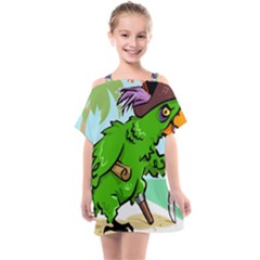 Parrot Hat Cartoon Captain Kids  One Piece Chiffon Dress by Sarkoni