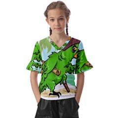 Parrot Hat Cartoon Captain Kids  V-neck Horn Sleeve Blouse by Sarkoni