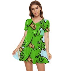 Parrot Hat Cartoon Captain Tiered Short Sleeve Babydoll Dress by Sarkoni