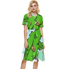 Parrot Hat Cartoon Captain Button Top Knee Length Dress by Sarkoni