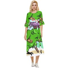 Parrot Hat Cartoon Captain Double Cuff Midi Dress