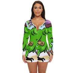 Parrot Hat Cartoon Captain Long Sleeve Boyleg Swimsuit by Sarkoni