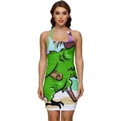 Parrot Hat Cartoon Captain Sleeveless Wide Square Neckline Ruched Bodycon Dress by Sarkoni