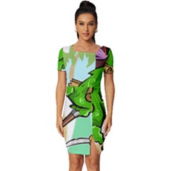 Parrot Hat Cartoon Captain Fitted Knot Split End Bodycon Dress by Sarkoni