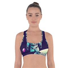 Bear Astronaut Futuristic Cross Back Sports Bra by Bedest