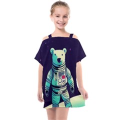 Bear Astronaut Futuristic Kids  One Piece Chiffon Dress by Bedest