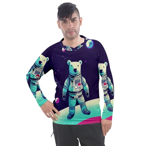 Bear Astronaut Futuristic Men s Pique Long Sleeve T-shirt by Bedest