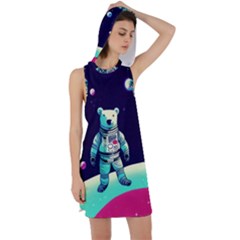 Bear Astronaut Futuristic Racer Back Hoodie Dress by Bedest