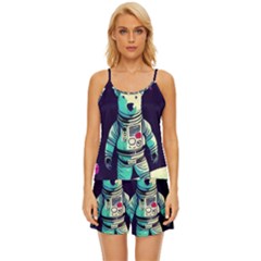 Bear Astronaut Futuristic Satin Pajama Short Set by Bedest