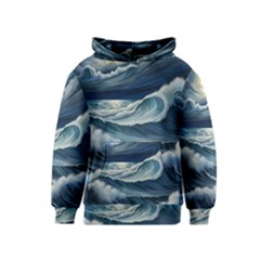 Waves Storm Sea Kids  Pullover Hoodie by Bedest