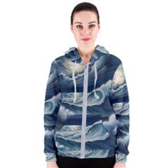 Waves Storm Sea Women s Zipper Hoodie by Bedest