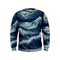 Waves Storm Sea Kids  Sweatshirt by Bedest