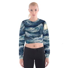 Waves Storm Sea Cropped Sweatshirt by Bedest