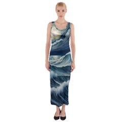 Waves Storm Sea Fitted Maxi Dress by Bedest