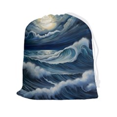 Waves Storm Sea Drawstring Pouch (2xl) by Bedest