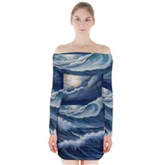 Waves Storm Sea Long Sleeve Off Shoulder Dress by Bedest