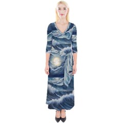 Waves Storm Sea Quarter Sleeve Wrap Maxi Dress by Bedest