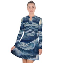 Waves Storm Sea Long Sleeve Panel Dress by Bedest