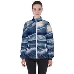 Waves Storm Sea Women s High Neck Windbreaker by Bedest