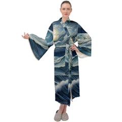 Waves Storm Sea Maxi Velvet Kimono