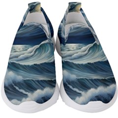 Waves Storm Sea Kids  Slip On Sneakers by Bedest