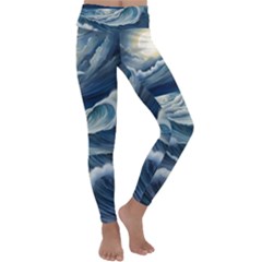 Waves Storm Sea Kids  Lightweight Velour Classic Yoga Leggings by Bedest