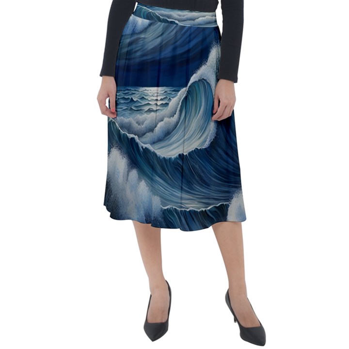 Waves Storm Sea Classic Velour Midi Skirt 