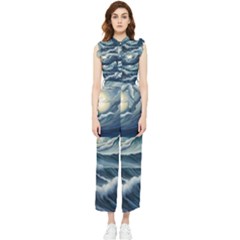 Waves Storm Sea Women s Frill Top Chiffon Jumpsuit by Bedest