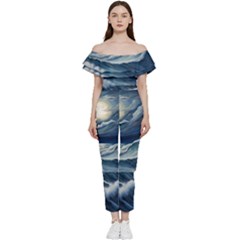 Waves Storm Sea Bardot Ruffle Jumpsuit