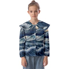 Waves Storm Sea Kids  Peter Pan Collar Blouse by Bedest