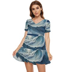 Waves Storm Sea Tiered Short Sleeve Babydoll Dress by Bedest