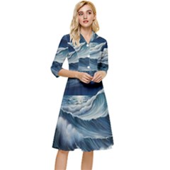 Waves Storm Sea Classy Knee Length Dress by Bedest