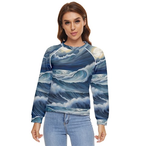 Waves Storm Sea Women s Long Sleeve Raglan T-shirt by Bedest