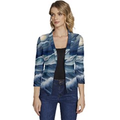 Waves Storm Sea Women s Casual 3/4 Sleeve Spring Jacket by Bedest