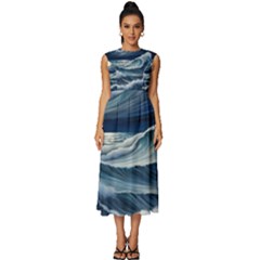 Waves Storm Sea Sleeveless Round Neck Midi Dress by Bedest