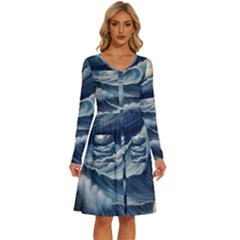 Waves Storm Sea Long Sleeve Dress With Pocket by Bedest