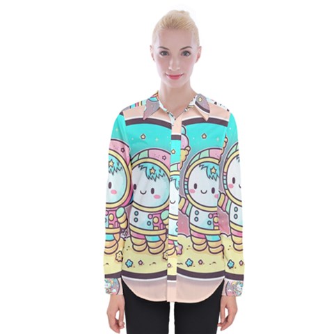 Boy Astronaut Cotton Candy Womens Long Sleeve Shirt by Bedest