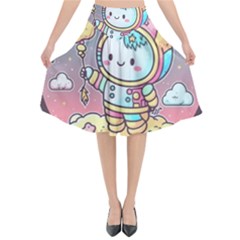 Boy Astronaut Cotton Candy Flared Midi Skirt by Bedest