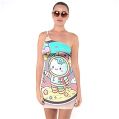 Boy Astronaut Cotton Candy One Shoulder Ring Trim Bodycon Dress