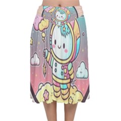 Boy Astronaut Cotton Candy Velvet Flared Midi Skirt by Bedest