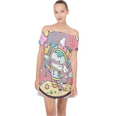 Boy Astronaut Cotton Candy Off Shoulder Chiffon Dress by Bedest