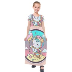 Boy Astronaut Cotton Candy Kids  Short Sleeve Maxi Dress