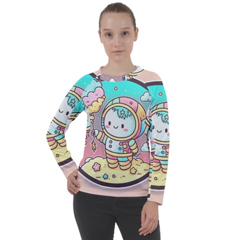 Boy Astronaut Cotton Candy Women s Long Sleeve Raglan T-shirt by Bedest